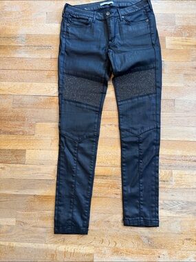 Rich & Skinny Black Coated Skinny Pants with Studded Knee Panels